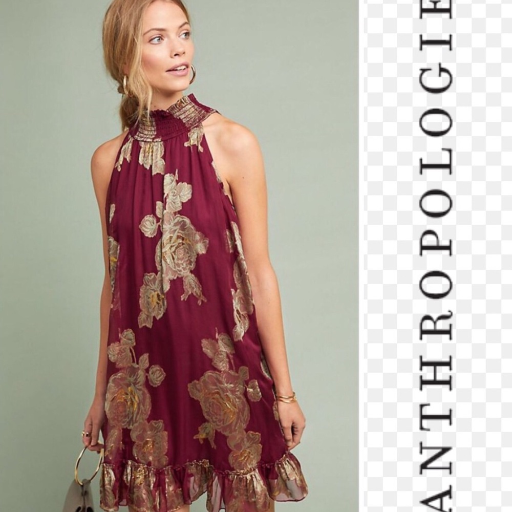 Anthropologie Metallic Rose Dress